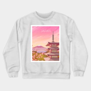 Japan - Mount Fuji and Chureito Pagoda in Pink Sunset Crewneck Sweatshirt